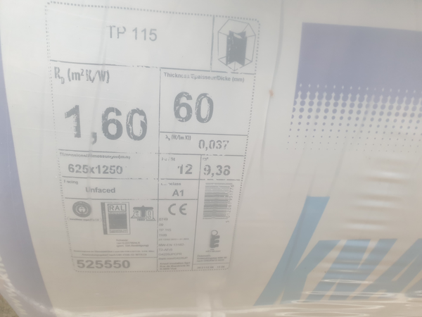 Glaswol Outlet TP 115M 1250x625x60mm 12pl/pak Rd: 1,60 (=9 ...
